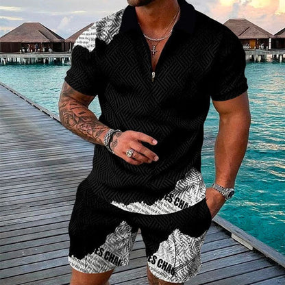 Men's 3dpolo Shirt And Shorts Suit