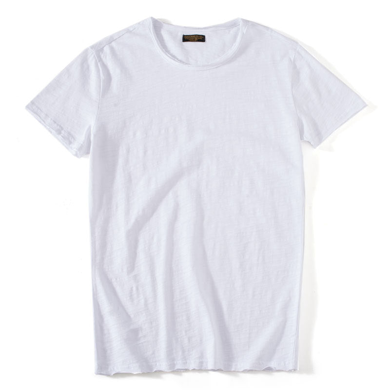 Lightweight Slim Slubby Cotton Thin Round Neck Solid T-shirt