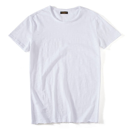 Lightweight Slim Slubby Cotton Thin Round Neck Solid T-shirt
