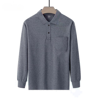 Men's Solid-color Long-sleeve Top With A Turn-down Collar And Real Pockets