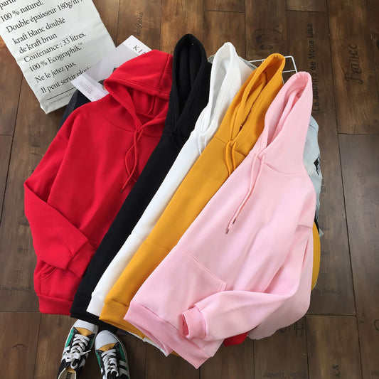 Long Sleeve Solid Color Hooded Sweater Couple
