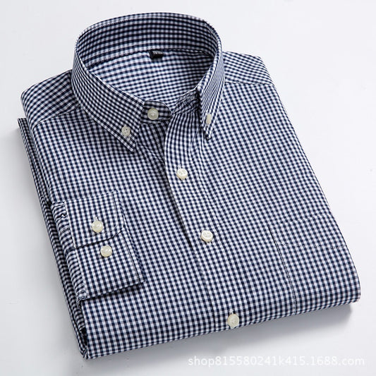 Men's Autumn Cotton Small Plaid Breathable Casual Long-sleeved Shirt