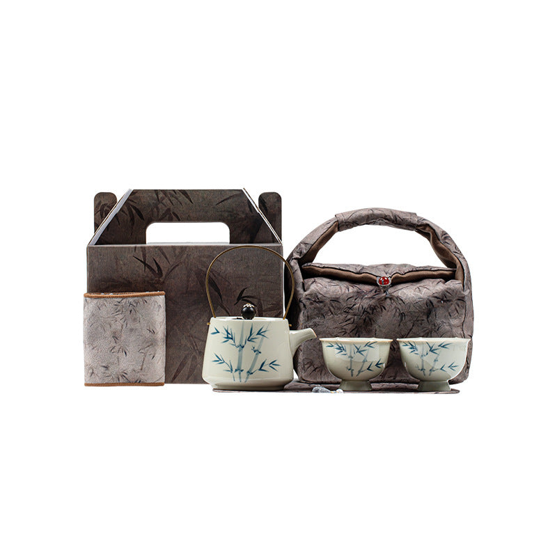 Hand-painted Bamboo Teapot Tea Making Household One Pot Two Cups