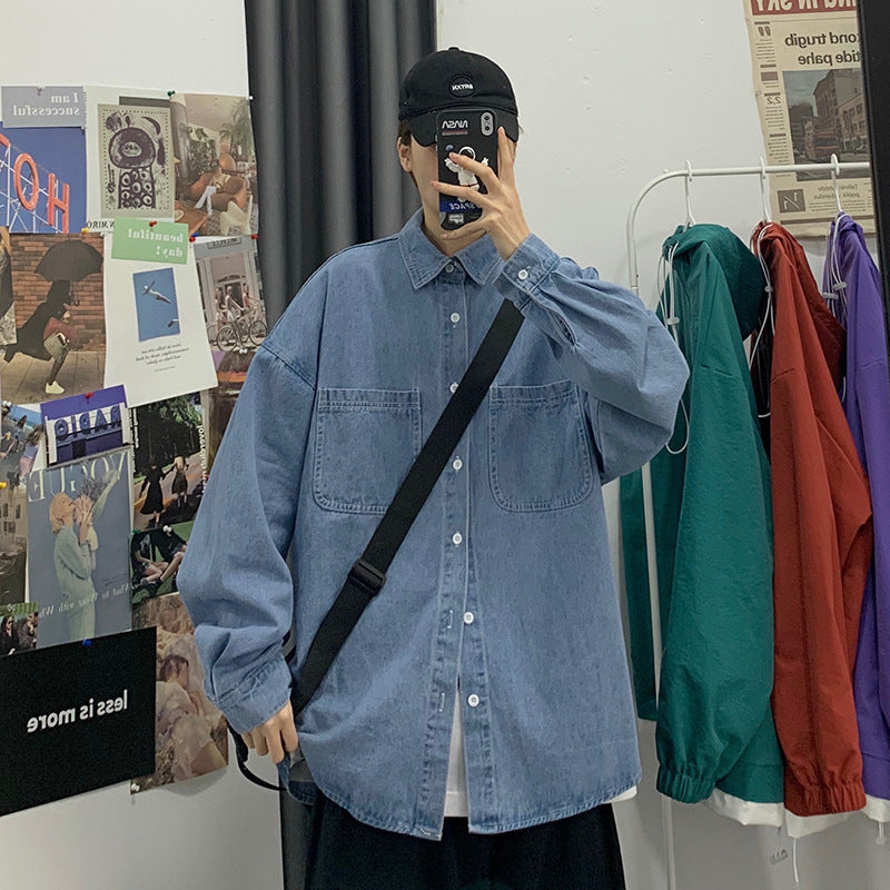 Blue Mens Relaxed Fit Denim Shirt