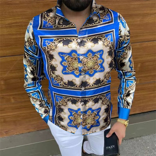 Long Sleeve Shirt Printed Plus Size Men's Top Shirt Cardigan