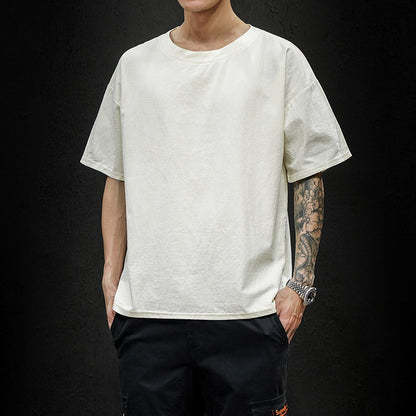 Japanese Large Size Cotton And Linen Solid Color Loose Short Sleeves