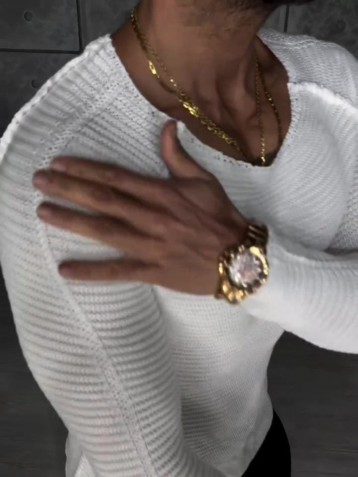 White Knit Slim-Fit Long-Sleeve Top