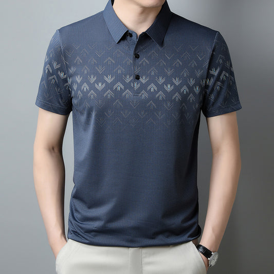 Ice Silk Short Sleeve Men's Polo Shirt Business Casual Printed Lapel Quick-drying Top