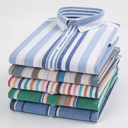 Men's Square Collar Casual Striped Shirt