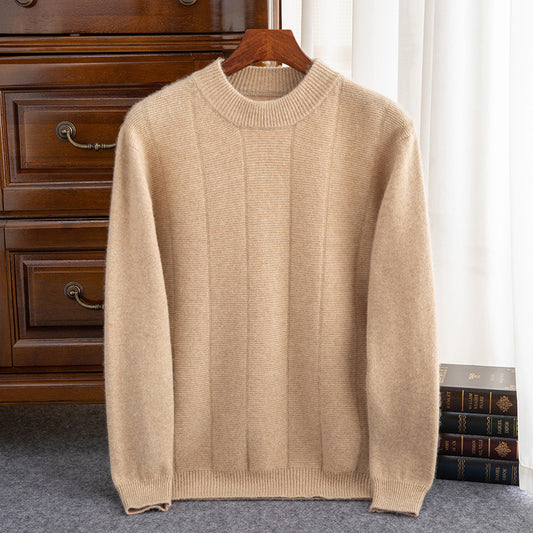 Autumn And Winter Cashmere Sweater Men's Round Neck Striped Double Thick Casual Solid Color