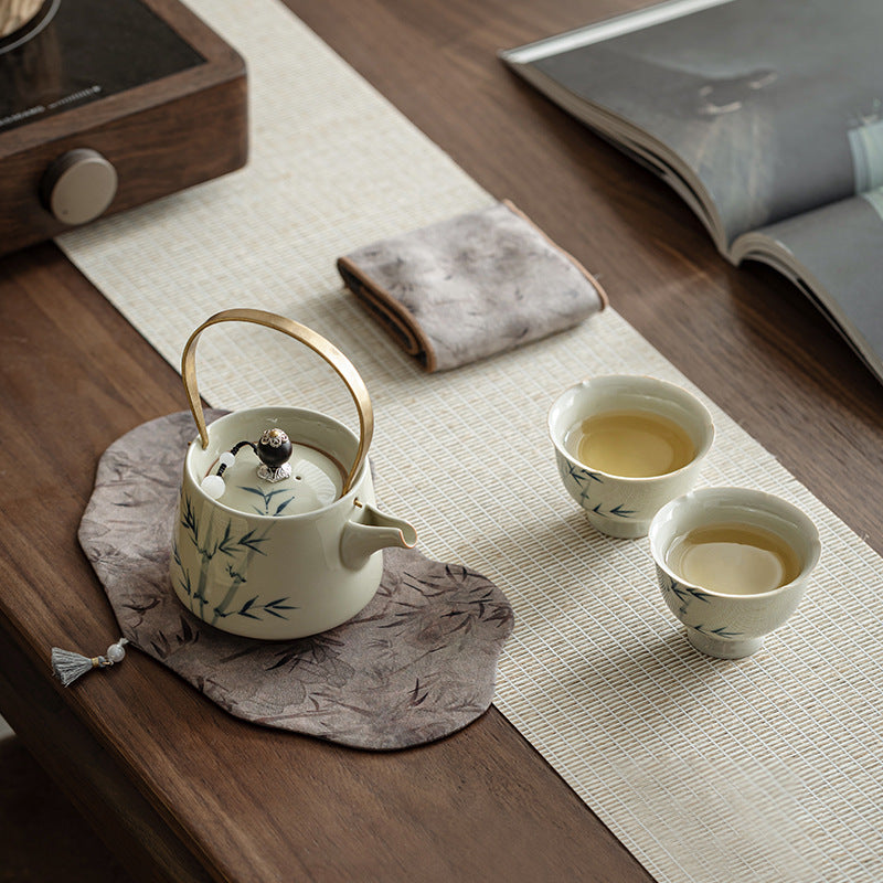 Hand-painted Bamboo Teapot Tea Making Household One Pot Two Cups