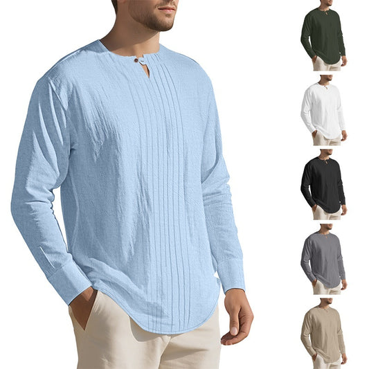 Long Sleeve Solid Color Linen Design Men's Casual Shirt