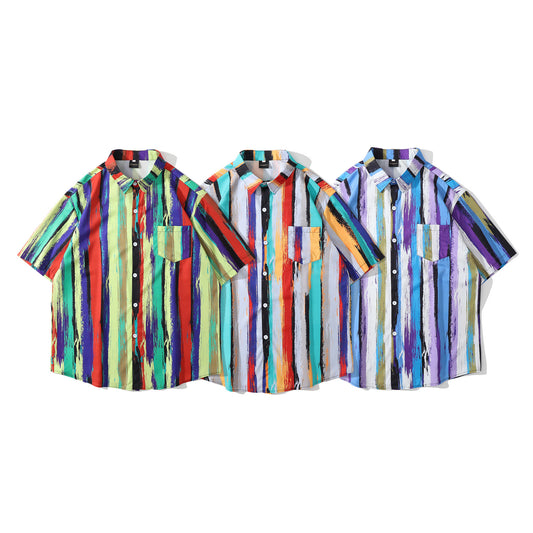 Men's Vintage Painted Striped Floral Shirt