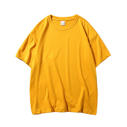 Loose Couple All-match Solid Color Round Neck Short Sleeves