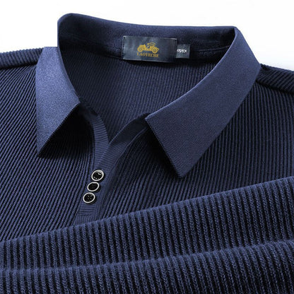 Vertical Texture Button Access Control Collar T-shirt