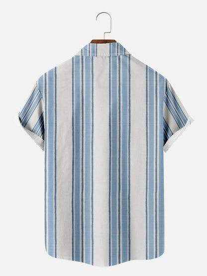 Striped 3D Digital Printing Loose Short-sleeved Shirt