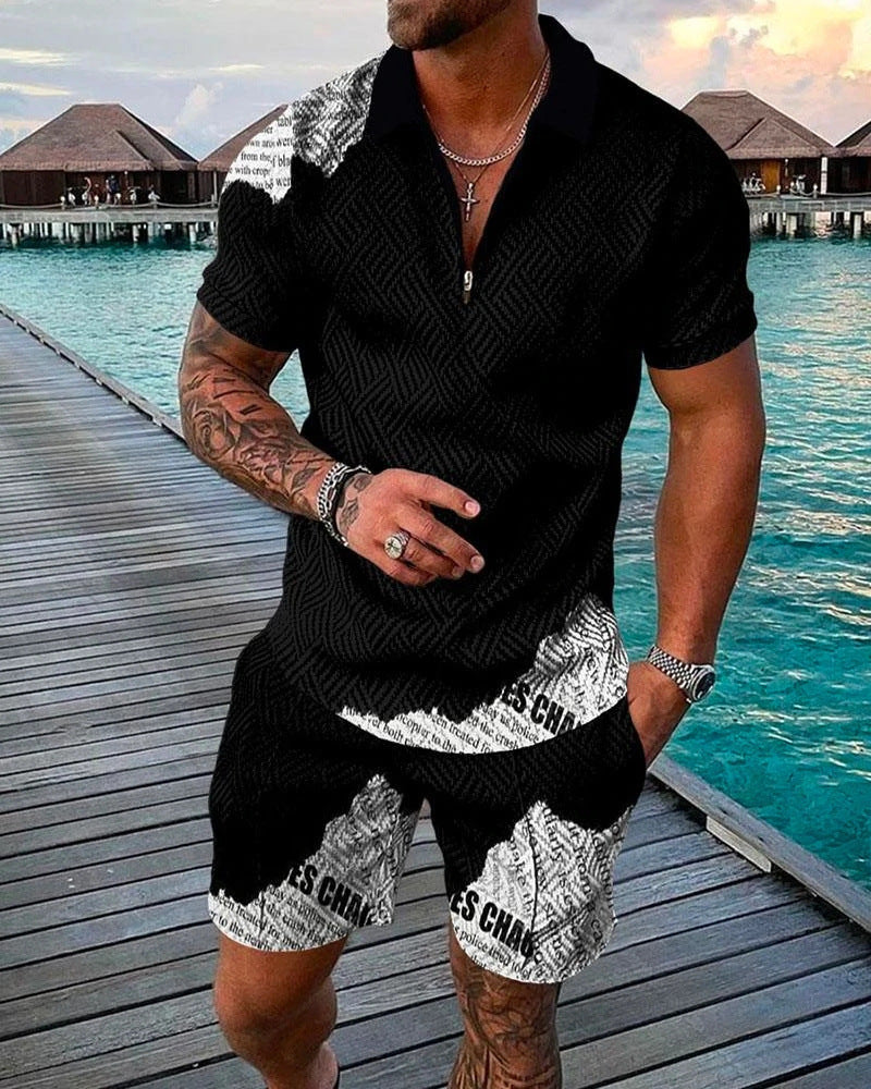 Men's 3dpolo Shirt And Shorts Suit