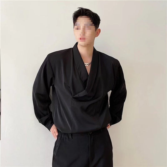Men's Loose-fit Silk Satin Long-sleeve Shirt