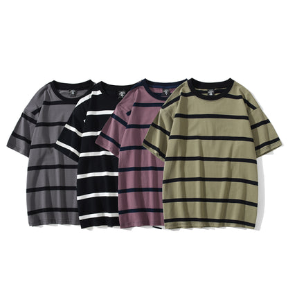 Striped Short-sleeved T-shirt Men's Fashion Simple And Loose
