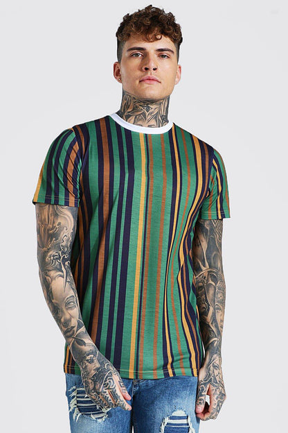 Short-sleeved 3D Printed T-shirt With Simple Stripes