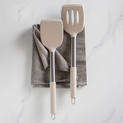 Non-empty Rust Pipe Handle Silicone Spatula Slotted Turner Two-piece Set