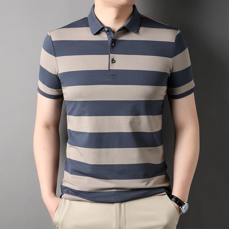 Men's Polo Shirt Short-sleeved Lapel T-shirt Striped Business Casual Lead Basic All-matching