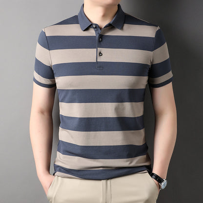 Men's Polo Shirt Short-sleeved Lapel T-shirt Striped Business Casual Lead Basic All-matching
