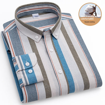 Men's Square Collar Casual Striped Shirt