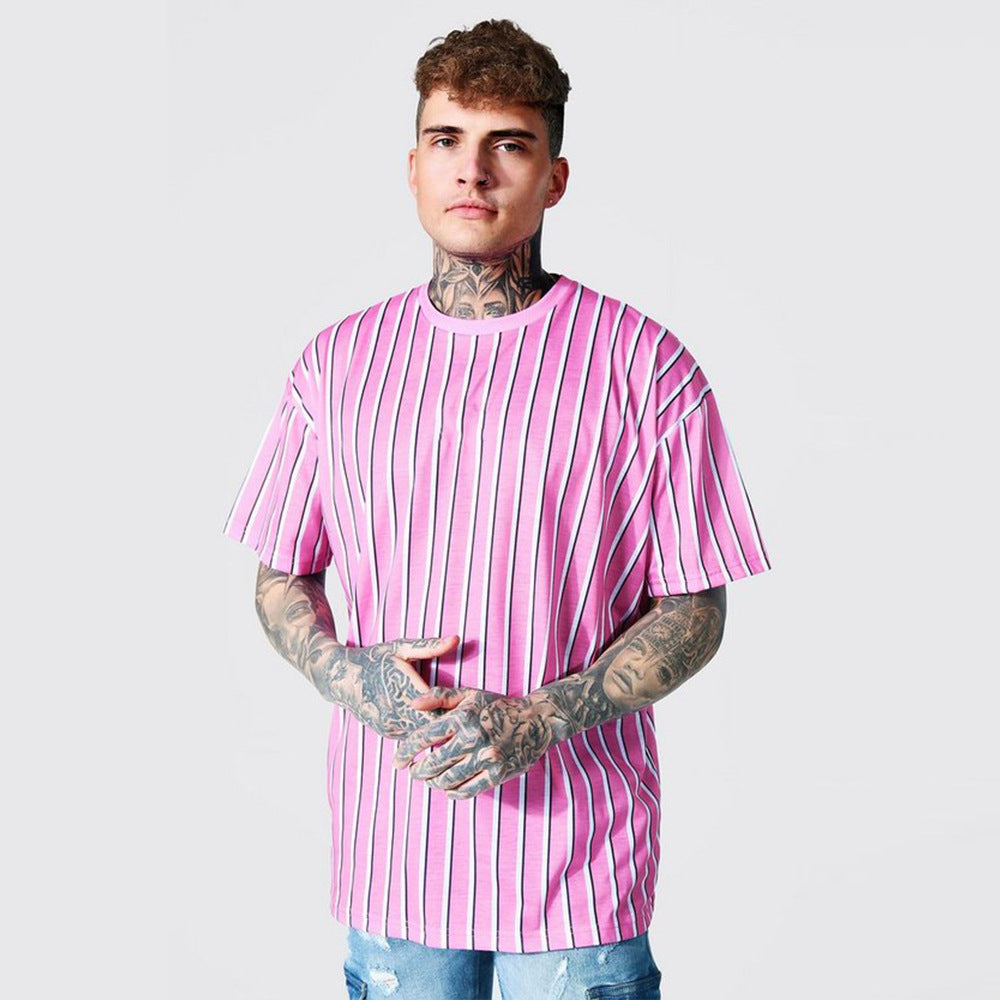 Short-sleeved 3D Printed T-shirt With Simple Stripes