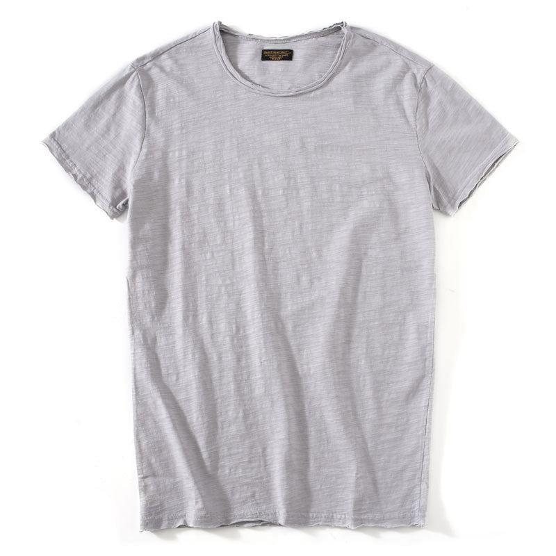 Lightweight Slim Slubby Cotton Thin Round Neck Solid T-shirt