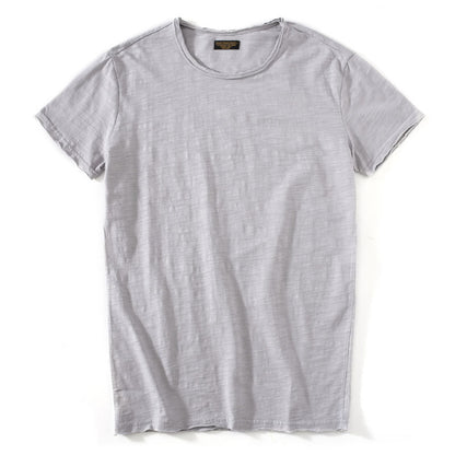 Lightweight Slim Slubby Cotton Thin Round Neck Solid T-shirt
