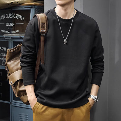 Men's Round Neck Thickened Inner Bottoming Shirt Solid Color Loose-fitting Versatile Top