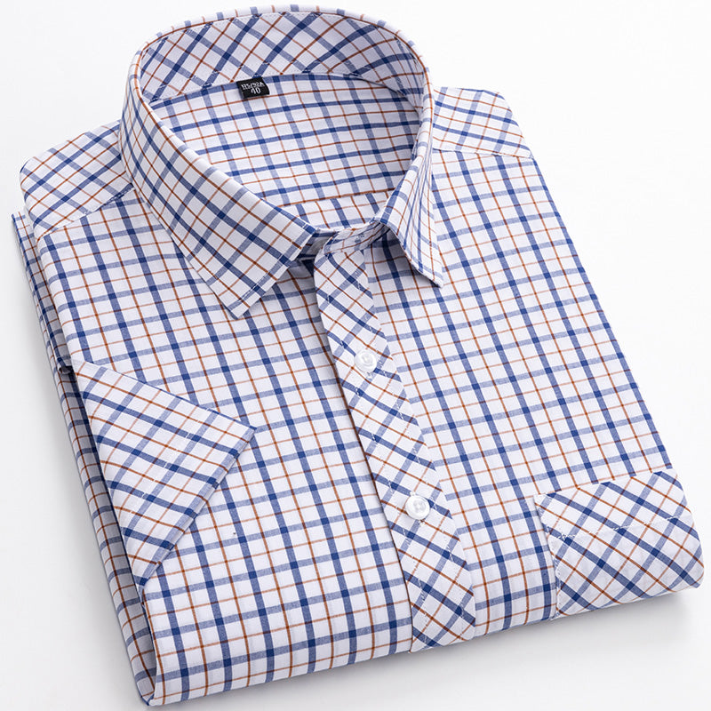 Cotton Men's Plaid Short-sleeved Shirt
