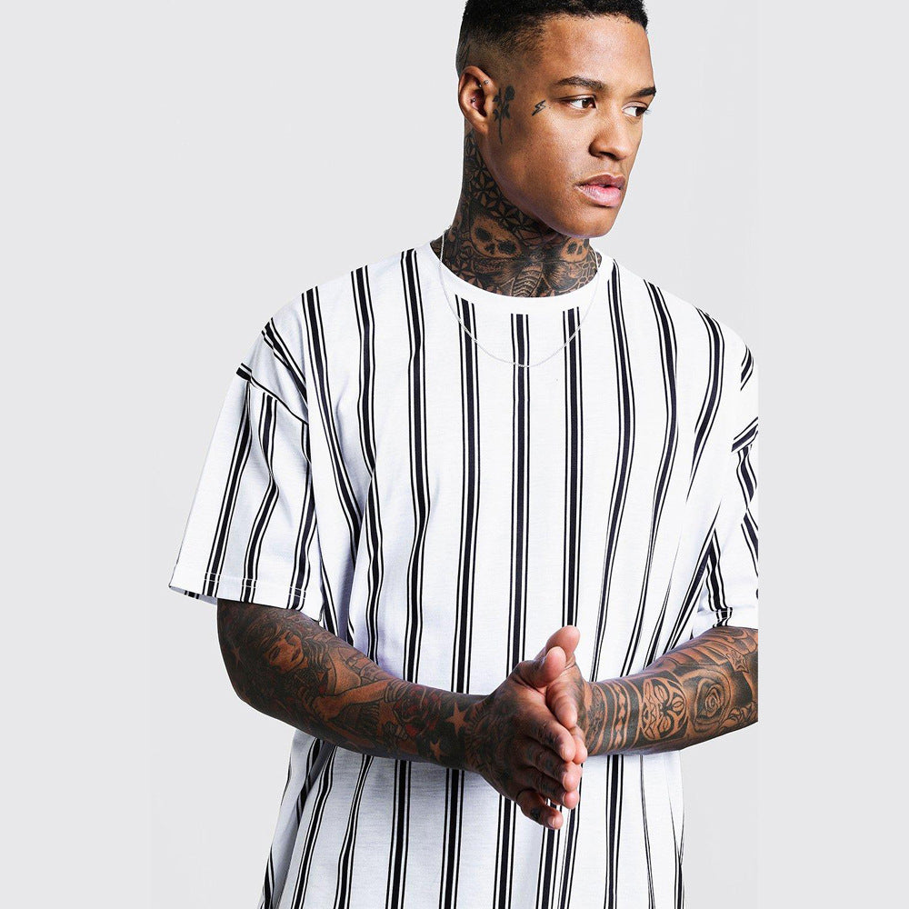 Short-sleeved 3D Printed T-shirt With Simple Stripes