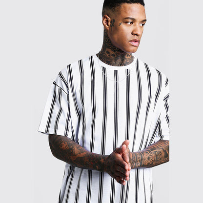Short-sleeved 3D Printed T-shirt With Simple Stripes