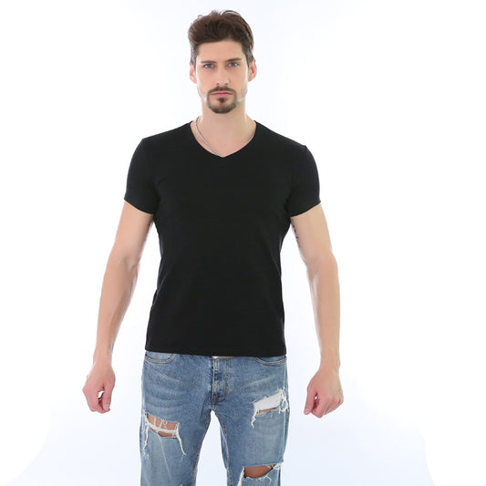 Fashion Casual Solid Color V-neck Men's T-shirt