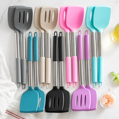 Non-empty Rust Pipe Handle Silicone Spatula Slotted Turner Two-piece Set