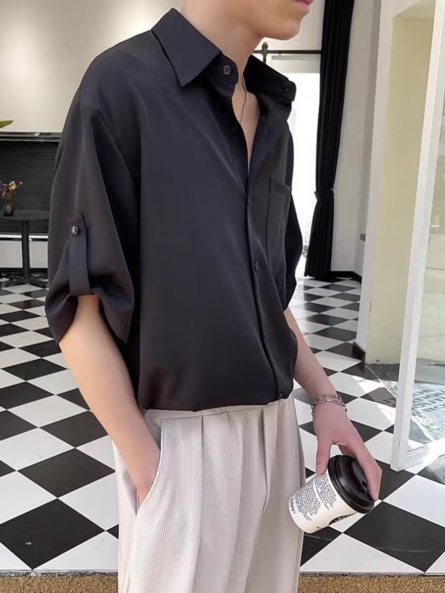 Men's Short-sleeved Shirt Summer Ice Silk Top
