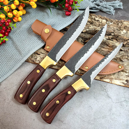 Copper Head Forged Boning Knife Hammer Pattern Slaughter
