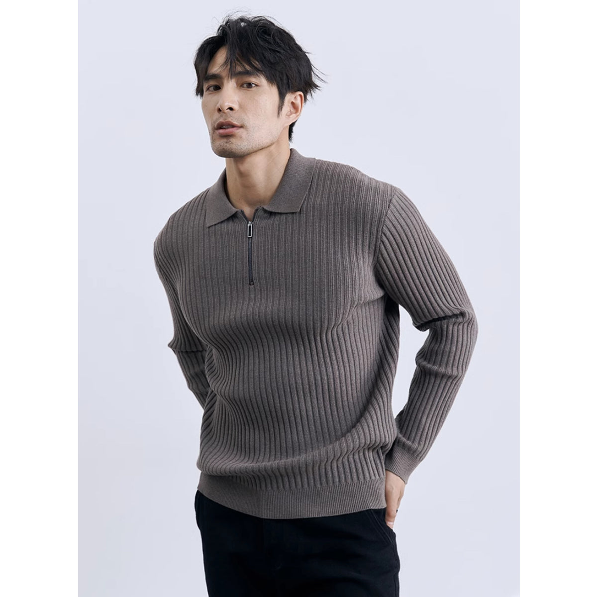 Men's Half-zip Long Sleeve Sweater With Lapel