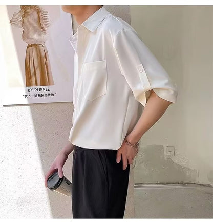 Men's Short-sleeved Shirt Summer Ice Silk Top
