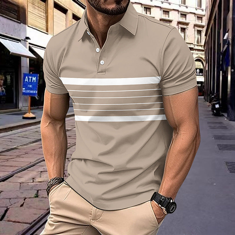 Summer V-neck Button Striped All-matching T-shirt