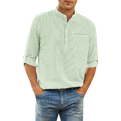 Cotton And Linen Men's Shirt Stand Collar