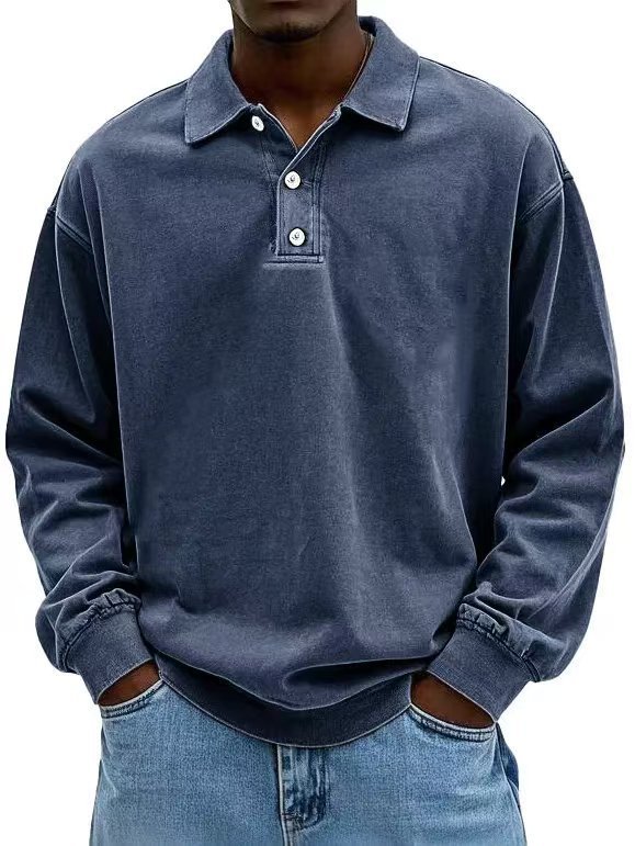 Fall Men's Long Sleeve Polo Shirts Casual Breathable Comfortable Tees Shirt Solid High Quality Sweatshirt Male T-Shirt