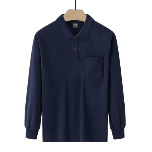 Men's Solid-color Long-sleeve Top With A Turn-down Collar And Real Pockets