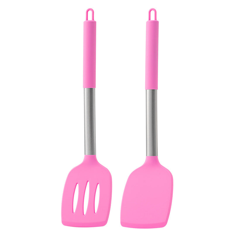 Non-empty Rust Pipe Handle Silicone Spatula Slotted Turner Two-piece Set
