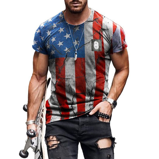 Casual Round Neck Digital Print Slim Short Sleeve Pullover T-shirt