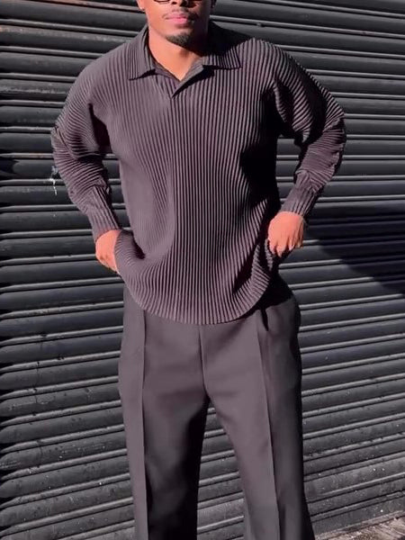 Men's Casual Pleated Long-sleeved Top
