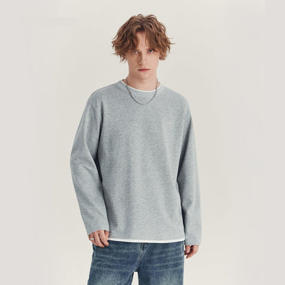 Men's Long-sleeved T-shirt Loose Round Neck Contrast Color Top