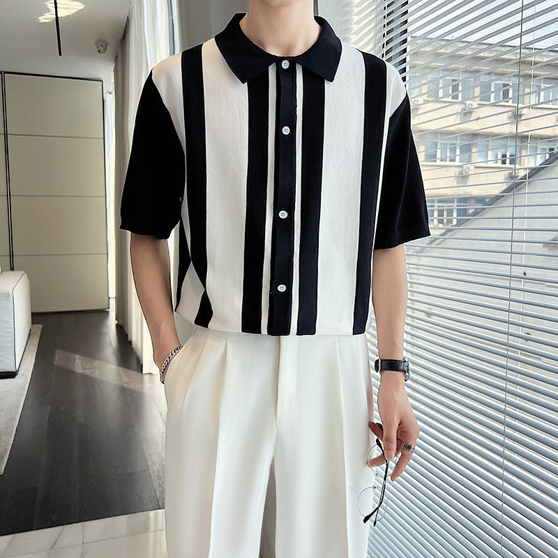 Men's Striped Color Blocking POLO Sweater